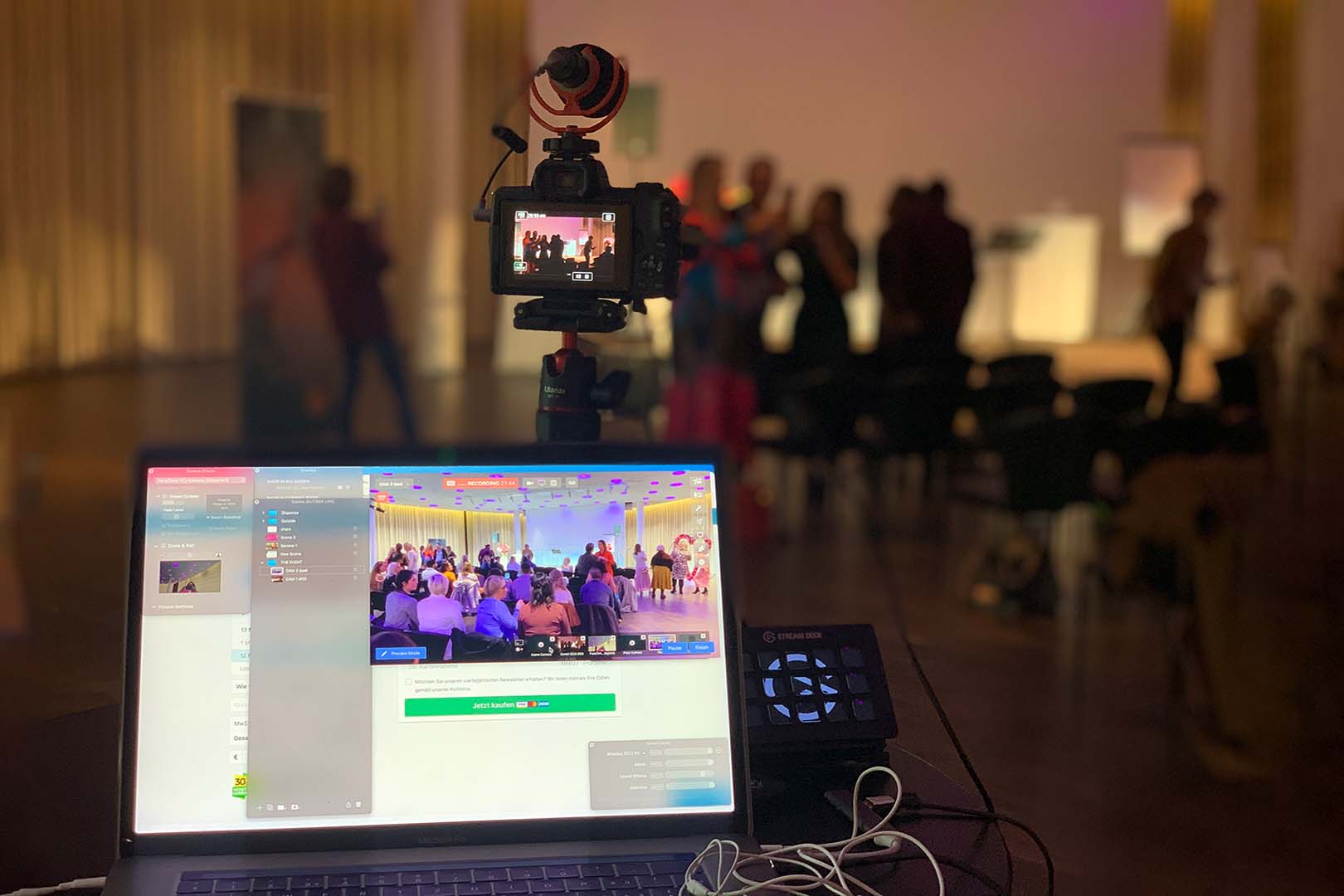 Camera and streaming laptop set up at The Event, Dolder Grand Zurich