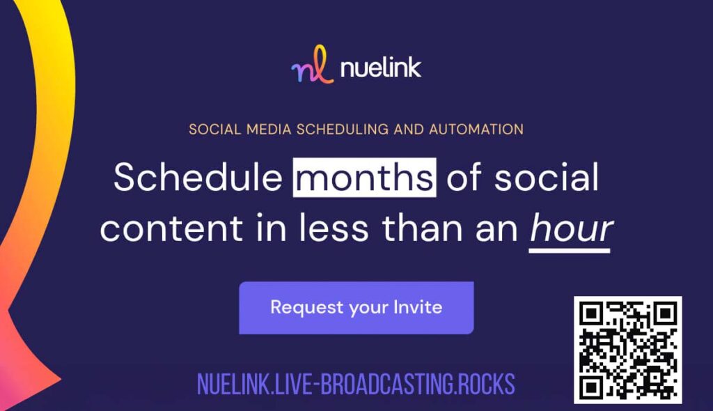 https://nuelink.com/?via=daniel is a website that offers a social media scheduling and automation tool for various platforms such as Facebook, Instagram, Twitter, LinkedIn, Google My Business and Pinterest.